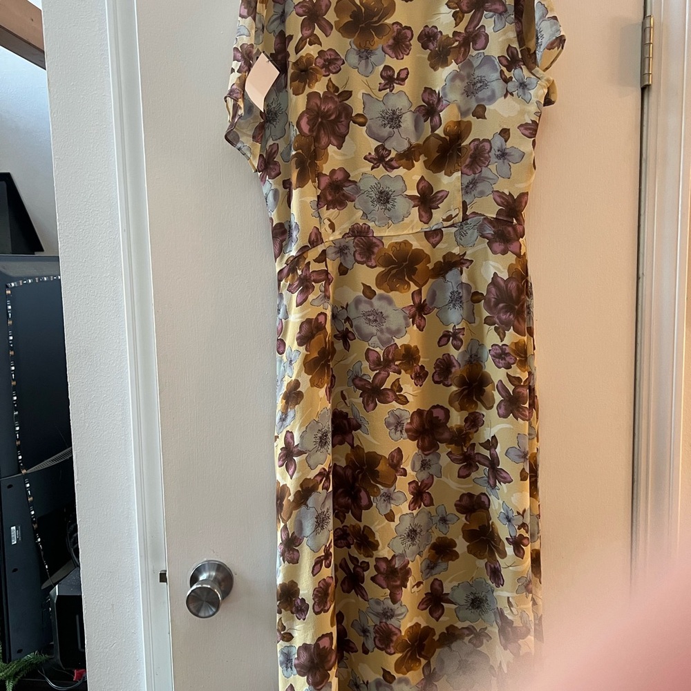 Coldwater Creek Floral Midi Dress in Cream and Brown